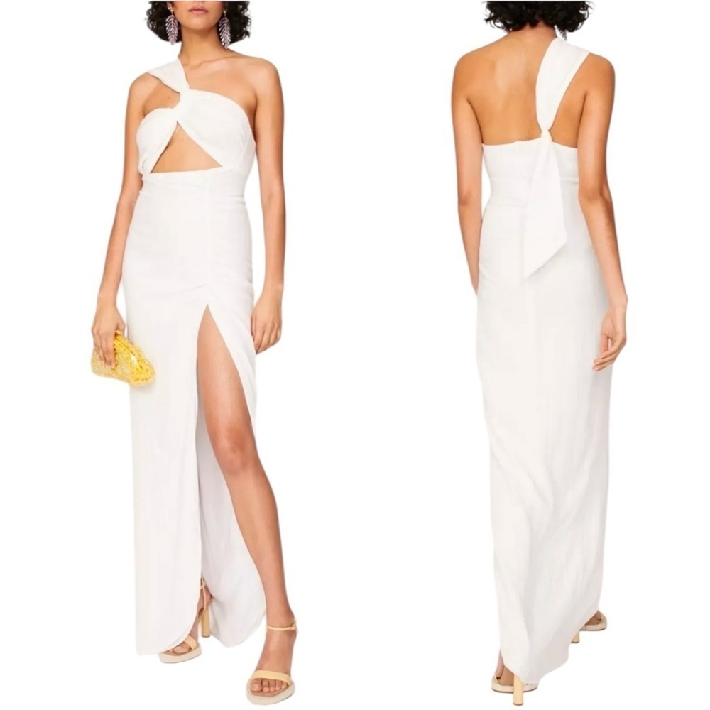 Just BEE Queen Harlow Dress White Cutout One Shoulder Maxi Size M